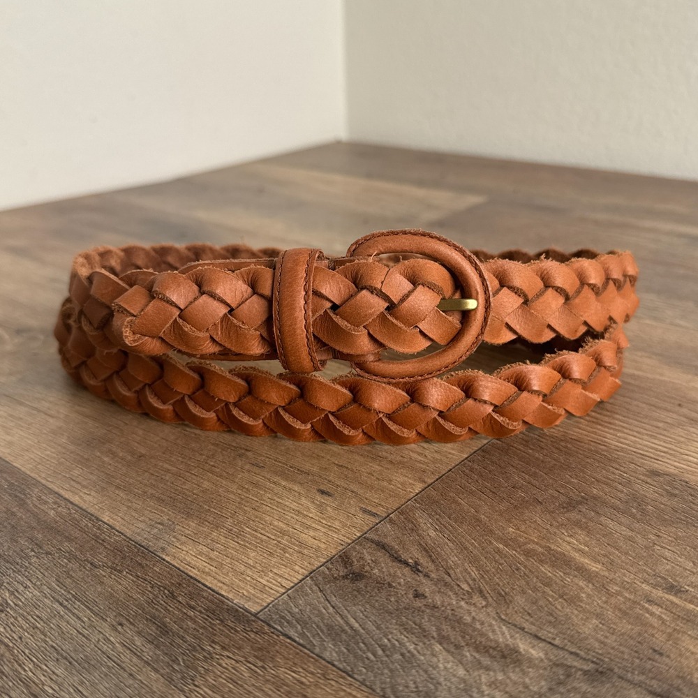 Vintage Western Braided Woven Leather Belt Brown Women Medium Large